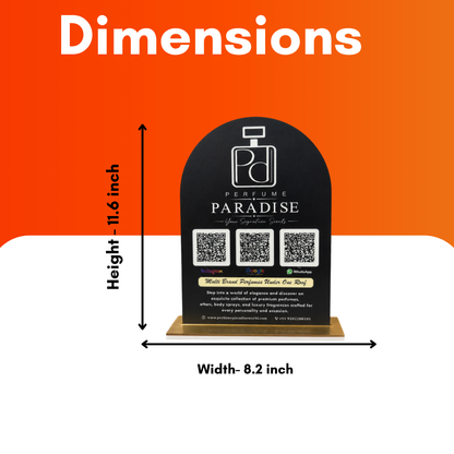 3 QR NFC Enabled Black Background Standee For Perfume Shop