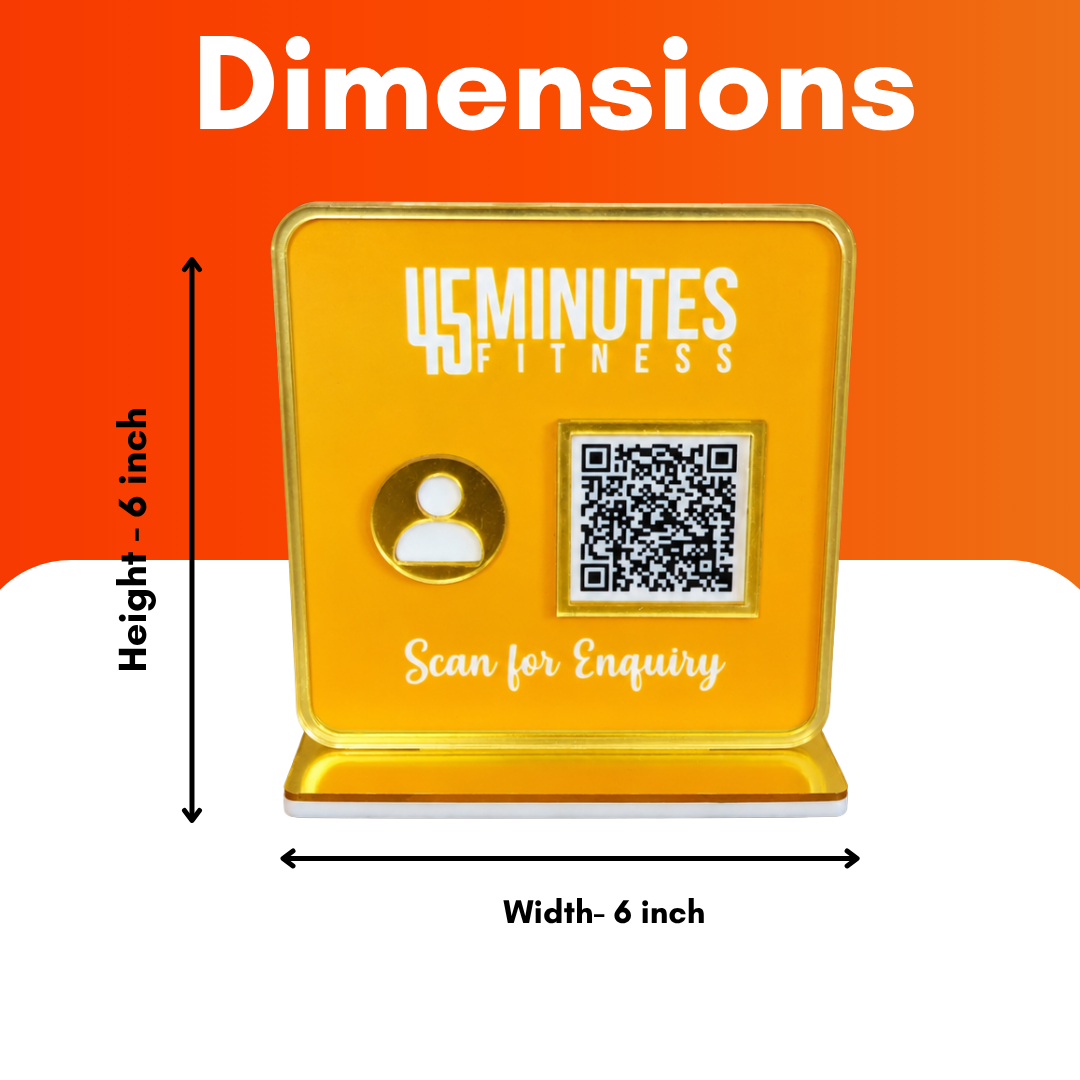 1 QR NFC Enabled Yellow Colour Standee For Gym and salons