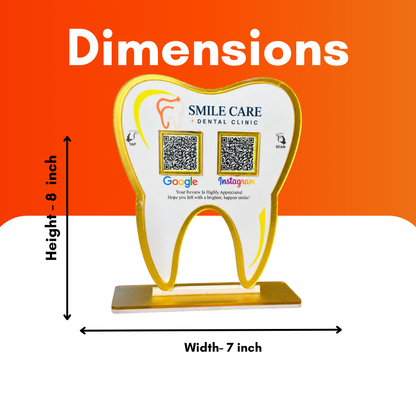 2 QR NFC Enabled Tooth Shape Dental Clinic Review Standee for Dentist Orthodontist Dental Surgeon for Dental Clinic