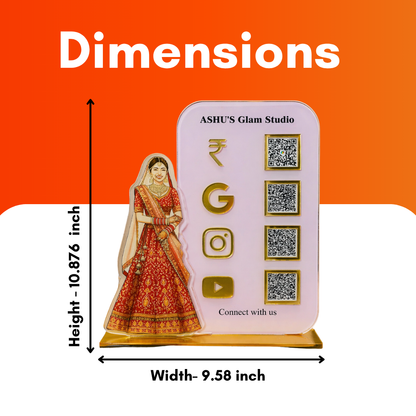 4 QR NFC Enabled Bridal Girl Cut-Out Standee for Boutique Salon Mehendi Artist Makeup Studio & Bridal Shop