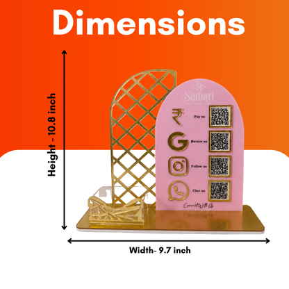 4 QR NFC Enabled Round Shape Pink Colour Standee With Card Holder For Cafe Jewellers Restaurent