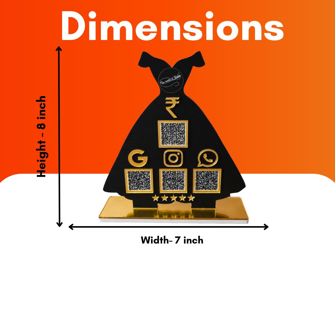 4 QR NFC Enabled Black Colour Gown Shape Standee For Cloth Store and Banquet