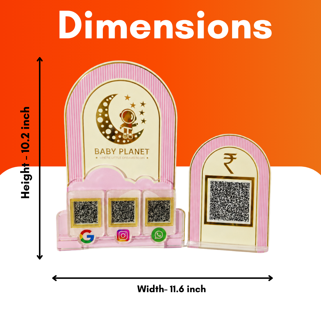 4 QR NFC Enabled Round Shape Pink Colour Standee For Baby Shops