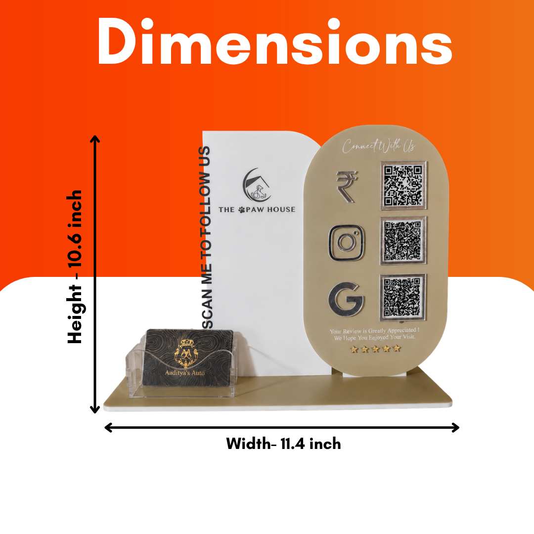 3 QR NFC Enabled  Vertical Round Corner Shape Standee With Card Holder For Decor and Home