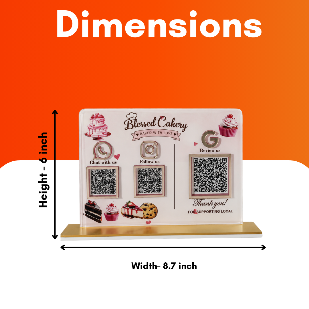 3 QR NFC Enabled Cake and Cookies Printed Horizontal Standee For Bakery and Cake Shop