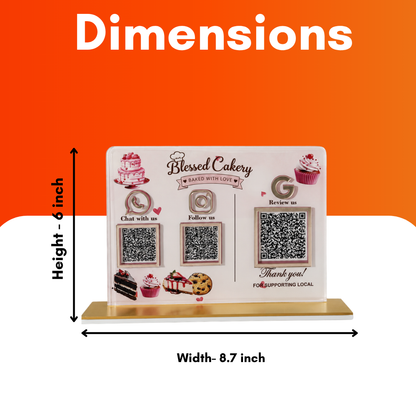 3 QR NFC Enabled Cake and Cookies Printed Horizontal Standee For Bakery and Cake Shop