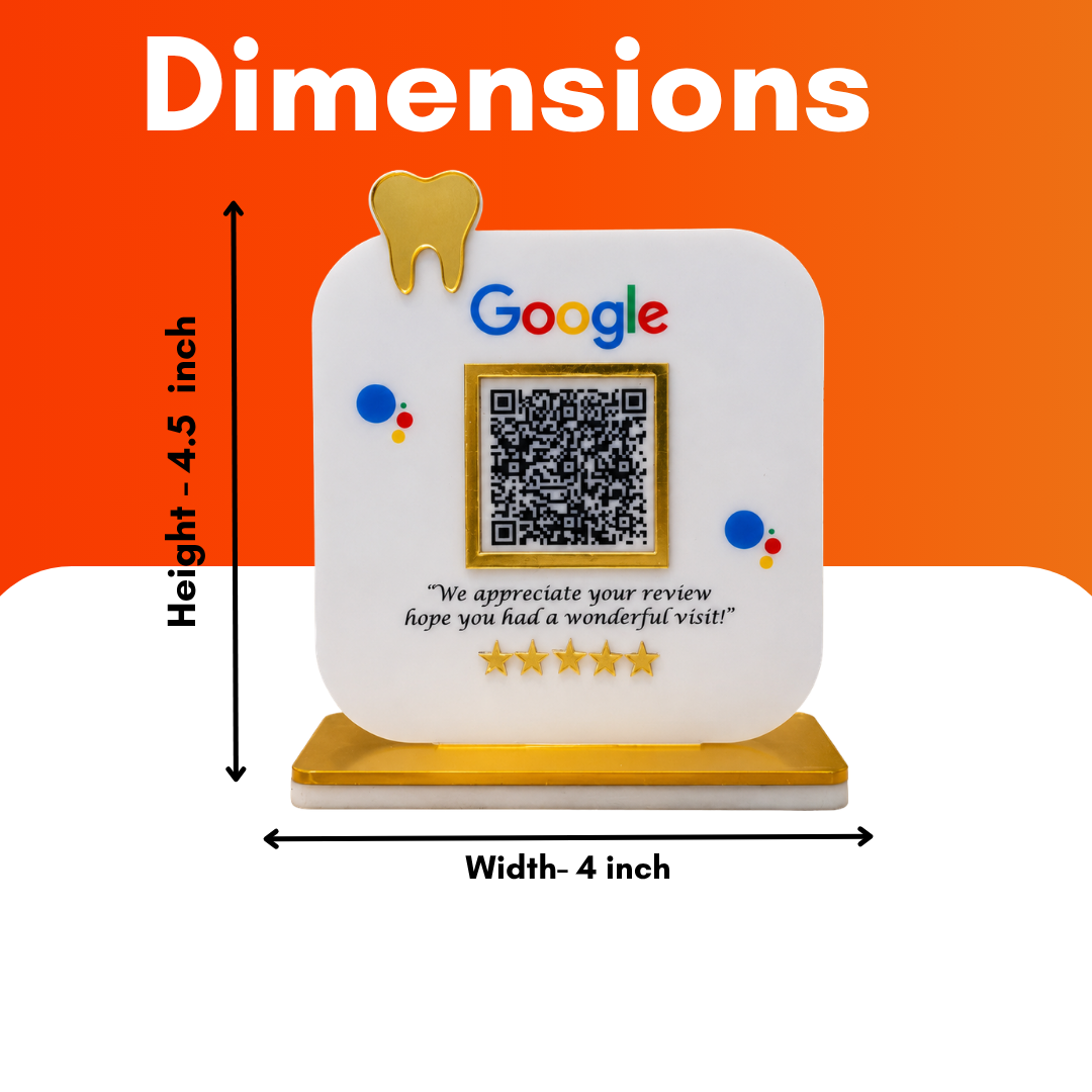 1 QR NFC Enabled Premium Google Review Tooth Cut Out Standee For Dental Clinic Hospital Medical Store