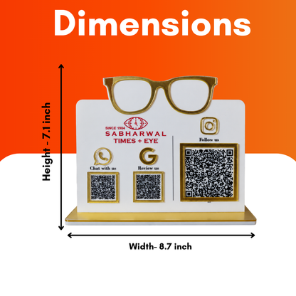 3 QR NFC Enabled Glasses Cut Out White Colour Standee for Optical and Eye Clinic