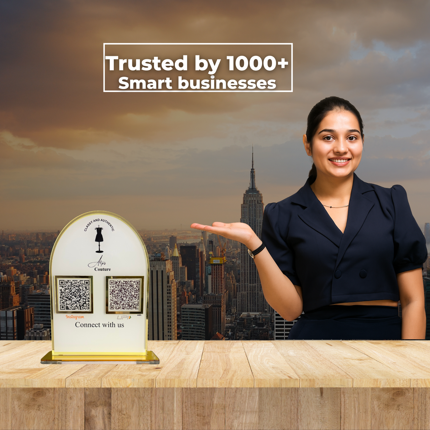 2 QR Arc Round Shape Golden Border Standee