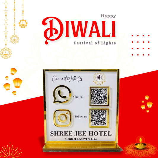 Custom QR Code Standee for Business, Google or Instagram QR with Golden corner