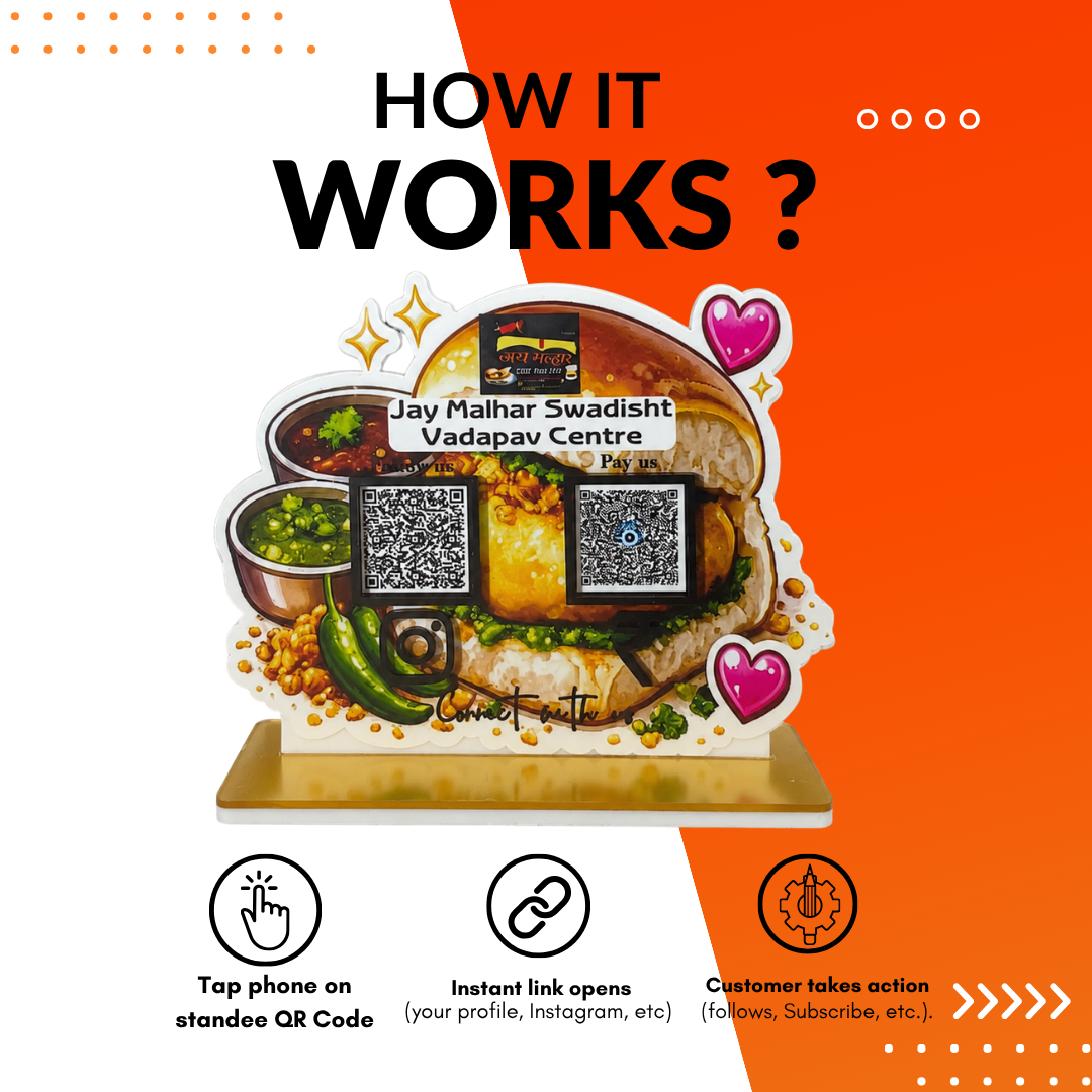 2 QR NFC Enabled Vada Pav Shape Standee For Food Corner and Restaurant Cafe