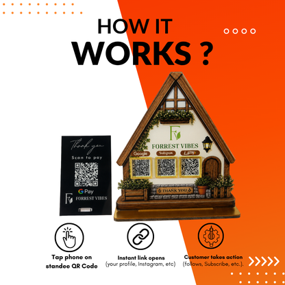 2 QR NFC Enabled House Shape With Google 1 Review Standee Bundle For Cafe Restaurent Stay Home