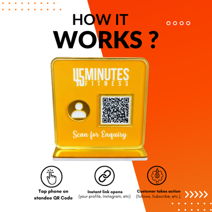 1 QR NFC Enabled Yellow Colour Standee For Gym and salons
