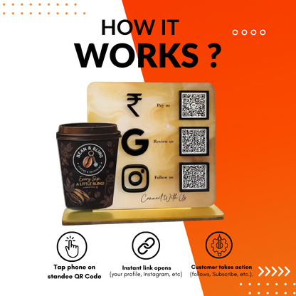 3 QR NFC Enabled Coffee Cup Cut Out Standee For Coffee Shop Cafe Restaurent