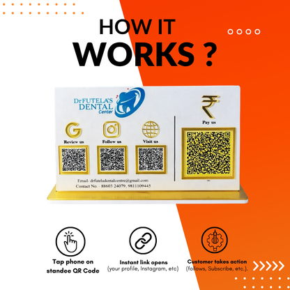 4 QR NFC Enabled White Colour Standee For Dental Clinic