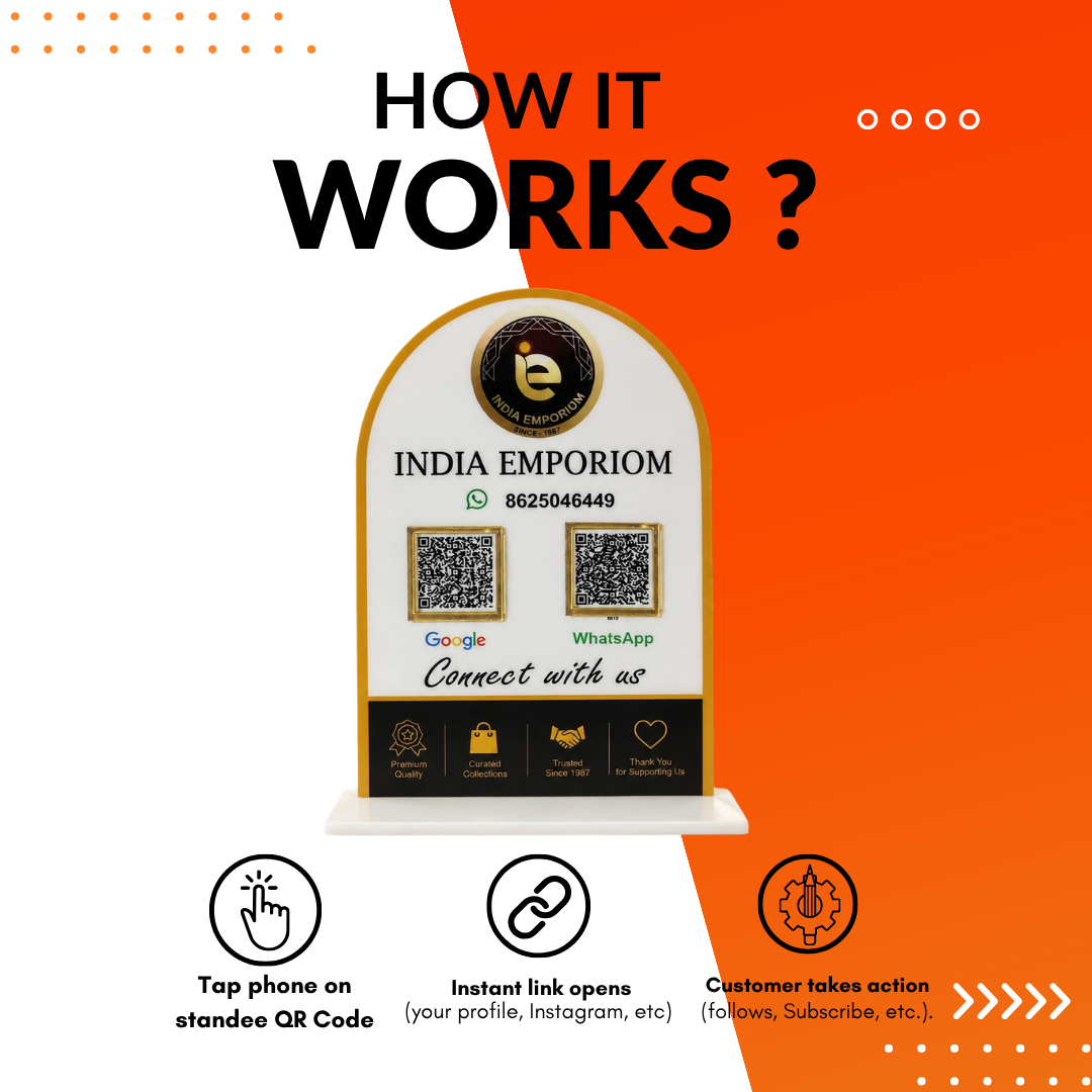 2 QR NFC Enabled Standee With White Background For Restaurant Emporium