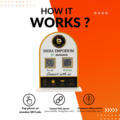 2 QR NFC Enabled Standee With White Background For Restaurant Emporium