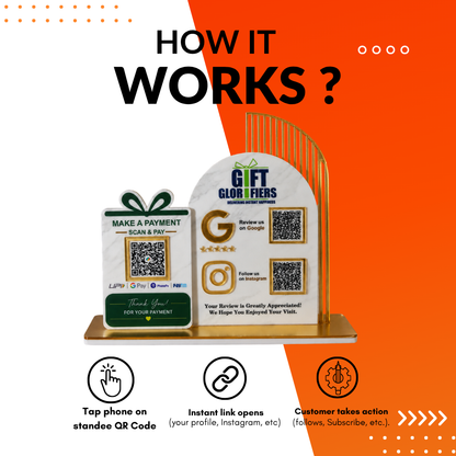 2 QR With 1 QR NFC Enabled Gift Shape Standee For Gift Store and Shop