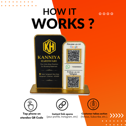 2 QR NFC Enabled Logo Cut Out Standee For Jewellers Hardware Garage