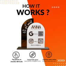 2 QR NFC Enabled Arch Round Shaped Acrylic Standee For Salon and spa