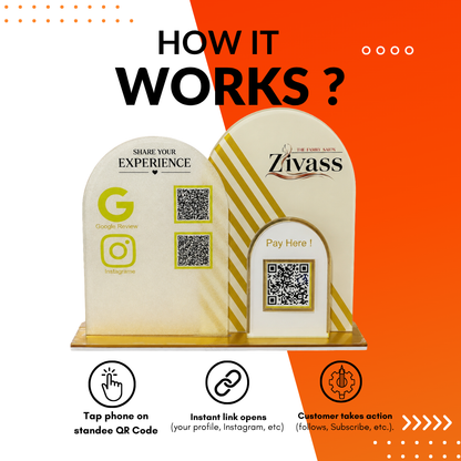 3 QR NFC Enabled Round Shape With Logo Cut Out Frosted Standee For Salon Decor Spa Hotel