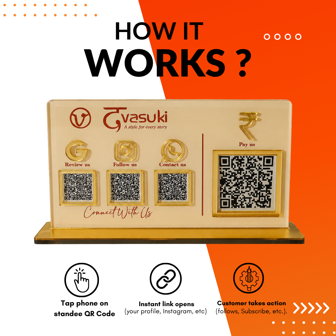 4 QR NFC Enabled Off White Standee For Cloth Store Shop Mall Spa Salons