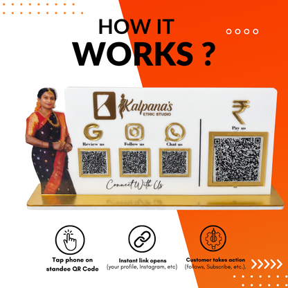 4 QR NFC Enabled Picture Cut Out Standee For Cloth Store Jewellers Showrooms