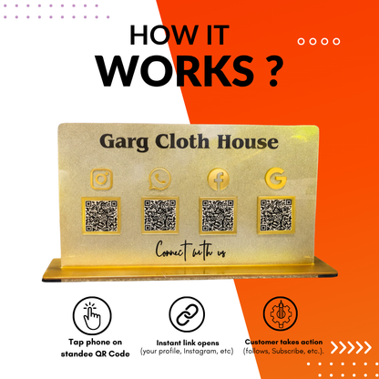 4 Qr NFC Enabled Horizontal  Golden Frosted QR Standee with Payment QR