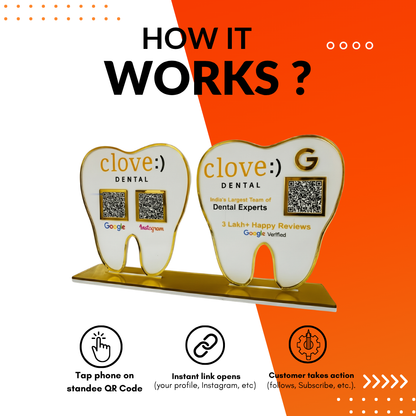 3 QR NFC Enabled Tooth Shape Standee for Dental Clinic & Dentist | Pack of 2 | Business Promotion for Dental Clinic