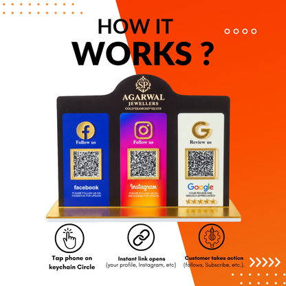 3 QR NFC Enabled Multi Colour Black Background Standee for Jewellery Store