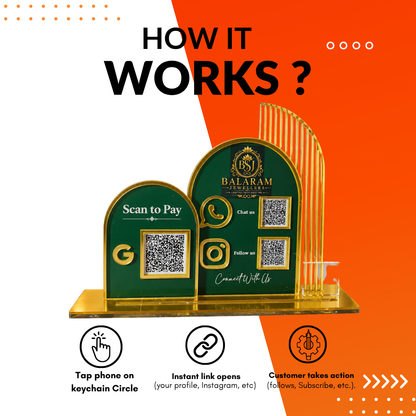 2 QR And 1 QR NFC Enabled Round Shape Green Background Standee For Jewellers