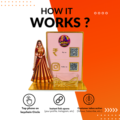 2 QR NFC Enabled Saree Girl Cut Out Pink Background Standee