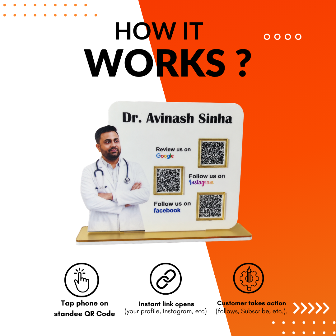 3 QR NFC Enabled Doctor Cut Out Standee For Dental Clinic Hospital
