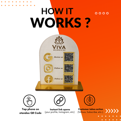 3 QR NFC Enabled Frosted Vertical Standee For Jewellers Salon Spa