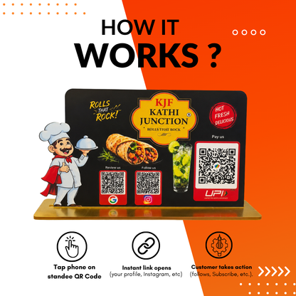 3 QR NFC Enabled Black Background Chef Cut Out Standee For Restaurant Hotel
