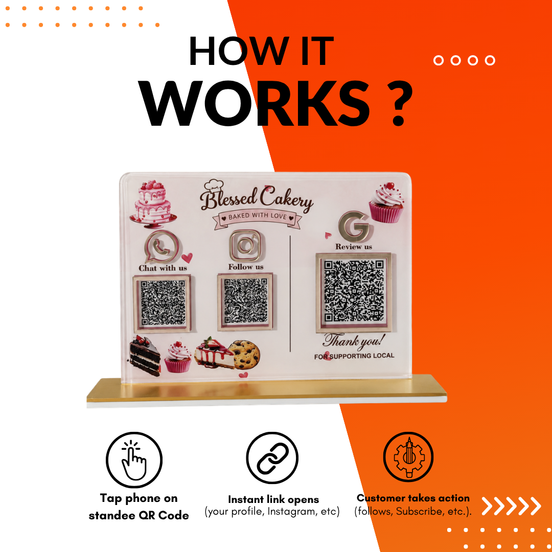 3 QR NFC Enabled Cake and Cookies Printed Horizontal Standee For Bakery and Cake Shop