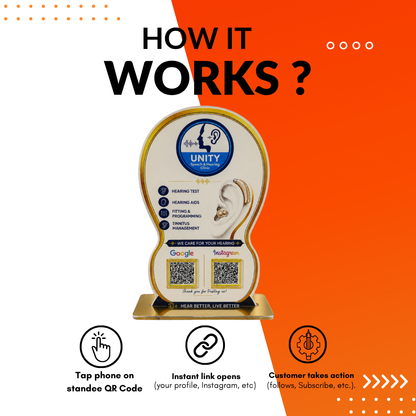 2 QR NFC Enable Ear Printing Round Shape Standee For Hospital Clinic