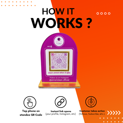 1 QR NFC Enabled Pink Colour Standee For Instagram Follow