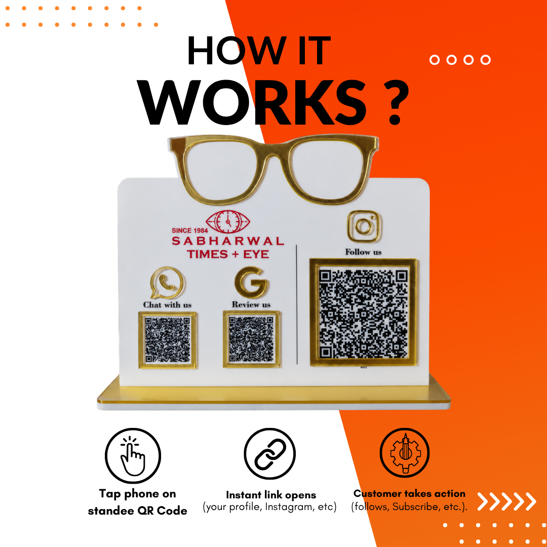 3 QR NFC Enabled Glasses Cut Out White Colour Standee for Optical and Eye Clinic