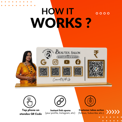 5 QR NFC Enabled Picture Cut Out White Standee For Salon Beauty Salon Spa