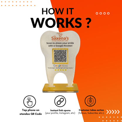 1 QR NFC Enabled Frosted Tooth Shape Standee For Dental Clinic and Hospital