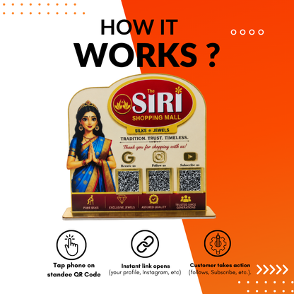 3 QR NFC Enabled Saree Girl Printout Standee For Cloth Store Shopping Mall