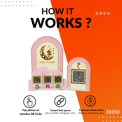4 QR NFC Enabled Round Shape Pink Colour Standee For Baby Shops