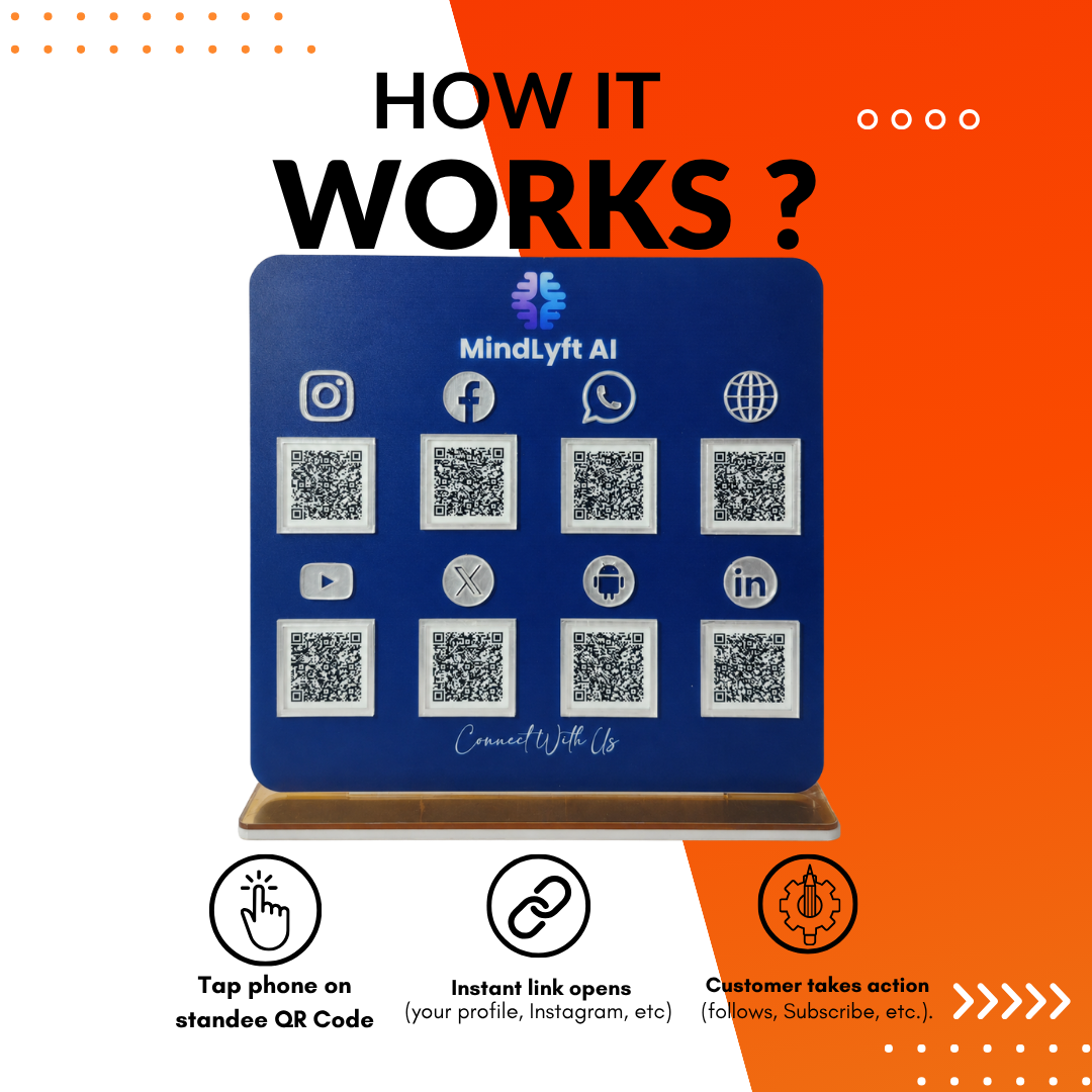 8 QR NFC Enabled Blue Background Standee