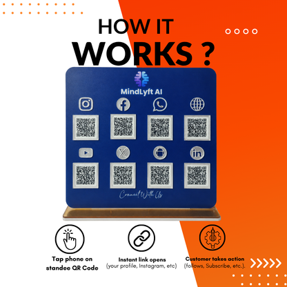 8 QR NFC Enabled Blue Background Standee