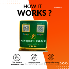 2 QR NFC Enabled Green Acrylic Standee with Golden Border