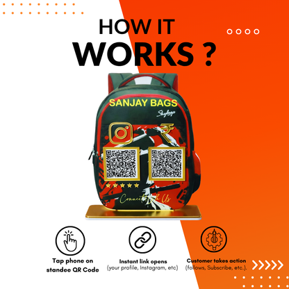 2 QR NFC Enabled Backpack Shape Bag Shop Standee for Bag Store