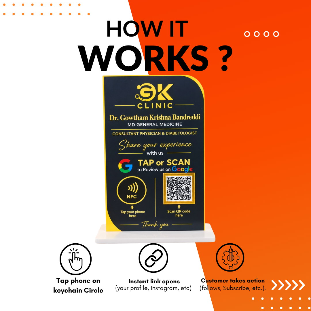 1 QR NFC Enabled Black & Gold Google Review Standee for Clinic & Hospital