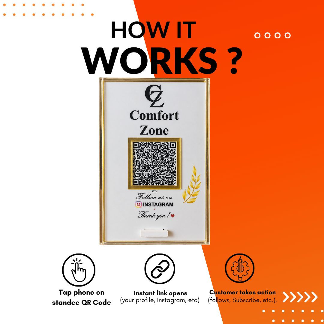 1 QR NFC Enabled 4x6 With Golden Border White Colour Standee