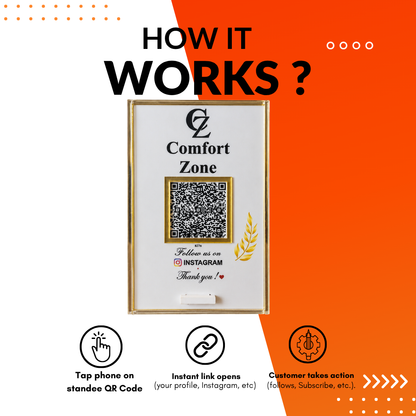 1 QR NFC Enabled 4x6 With Golden Border White Colour Standee